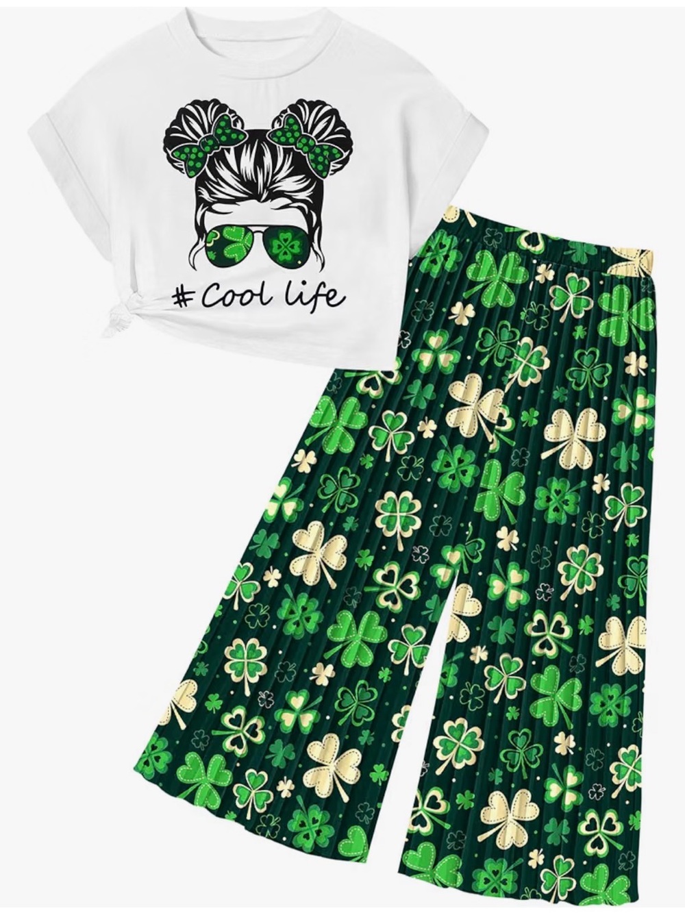 Kids St. Patrick's Two-Piece Pajama Set - Green Clover